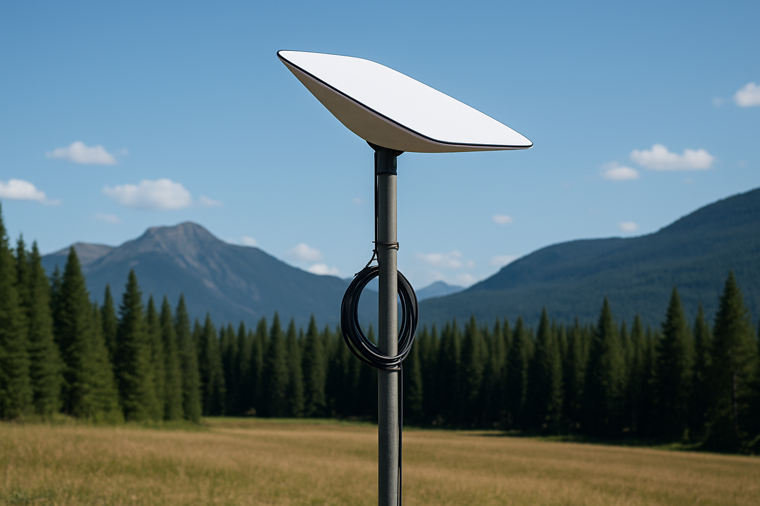 Starlink dish mounted on pole with clear sky view
